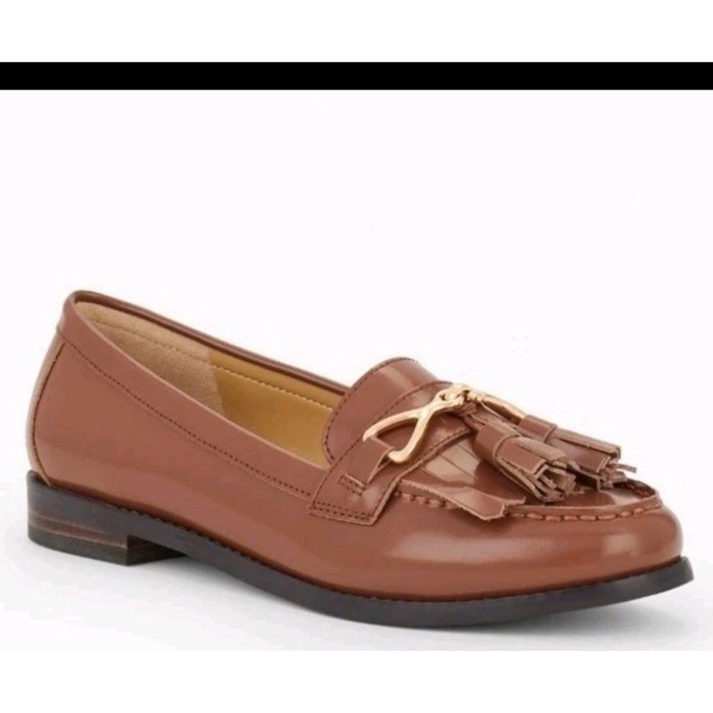 Talbots Brown Leather Gold Accent Preppy Laura Tasseled Loafers Size 8M